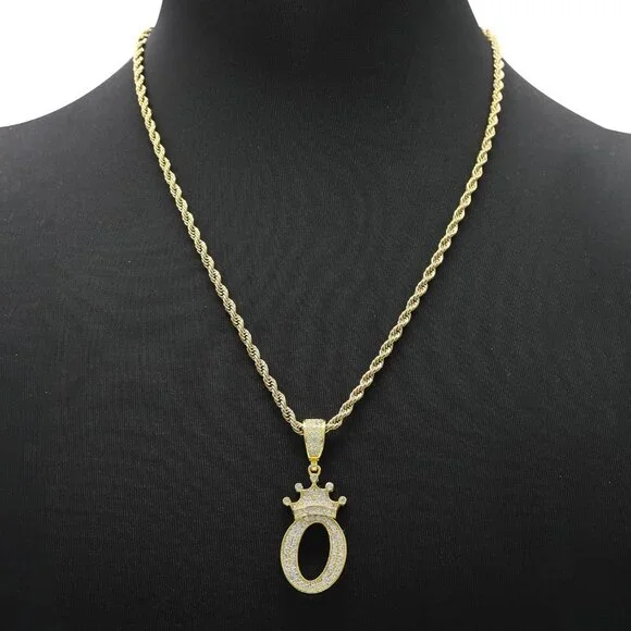 Personalized 18K Gold Plated Initial Letter Necklace with Crown Pendant - 23.6”